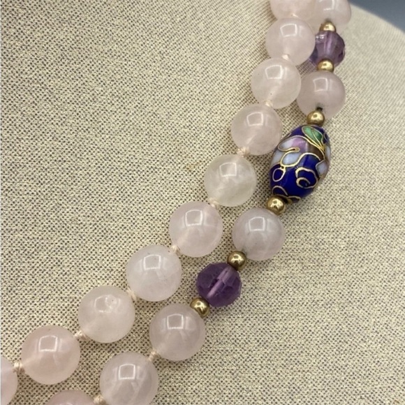ROSE QUARTZ AND CLOISONNÉ BEADS 30” - Picture 7 of 7